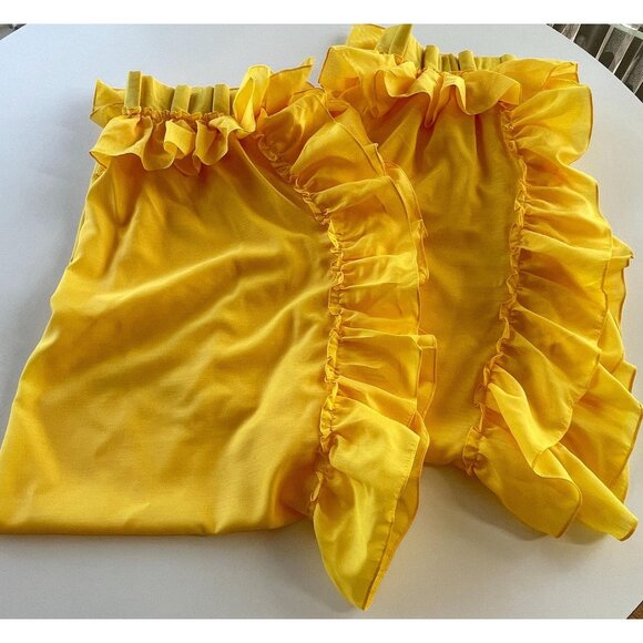 Vintage 1970s pleated curtains, yellow sheer ruffled panels with tiebacks - Picture 3 of 9